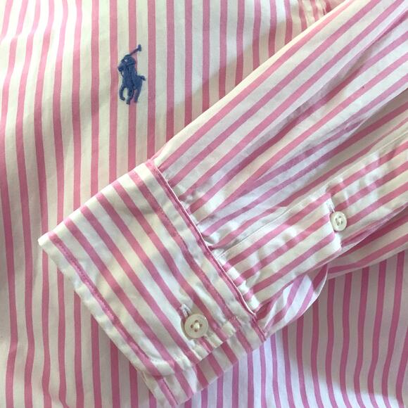 Ralph Lauren Mens Custom Fit Shirt Medium Pink White Striped Button Down Preppy - Picture 7 of 15